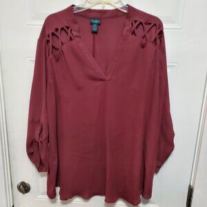 Rue 21+ Maroon V-Neck Shirt size 2XL with cut-out detail